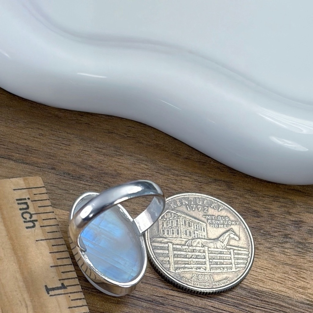 Rainbow Moonstone Ring Size 7 Pure Sterling Silver 925 Oval Boho New - Picture 10 of 12
